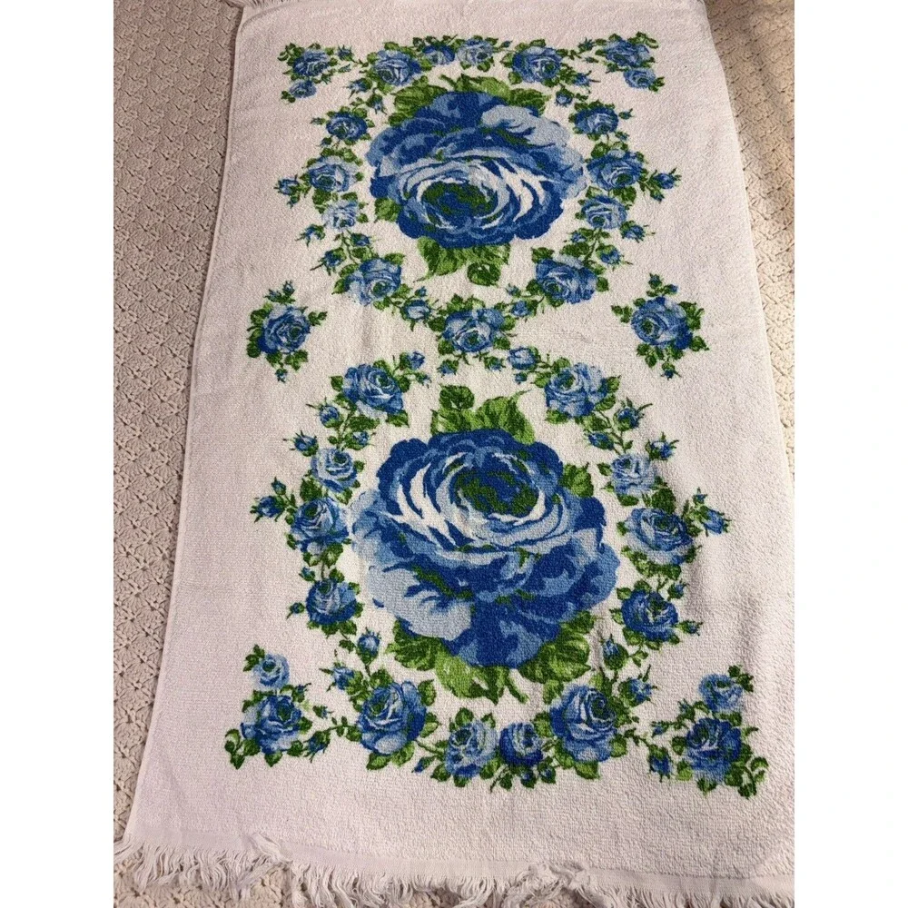 Vintage Blue Cannon Towels 6 Pc Floral Fringed USA 4 Towels 2 Washcloths NEW